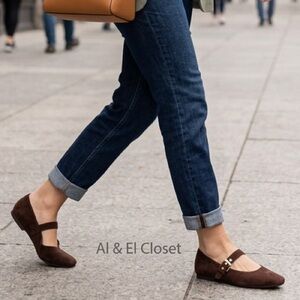 DV by Dolce Vita Mauryce Brown Faux Suede Mary Jane Flats Gold Buckle Size 7 NWT